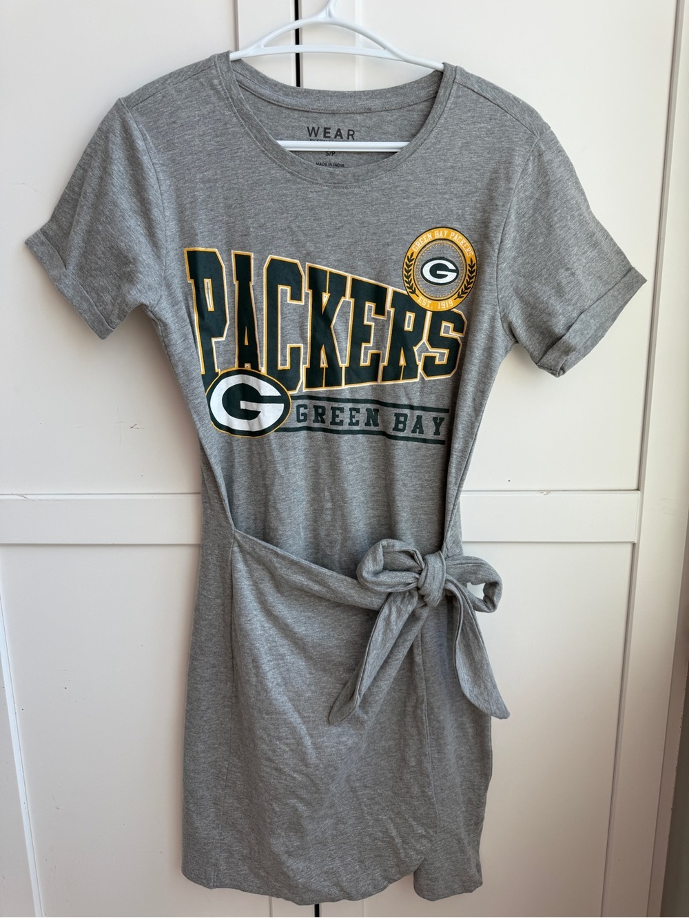 WEAR by Erin Andrews Green Bay Packers Tie-Waist T-Shirt Dress Size S